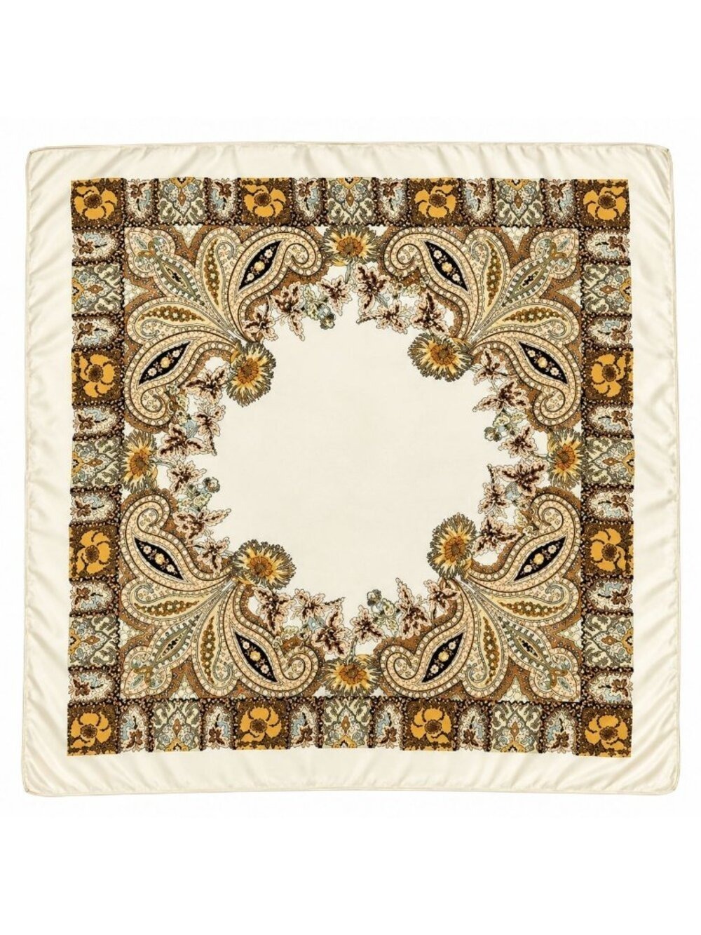 Cream Paisley Wild Rag Scarf Western Cowgirl Satin Scarf 35x35 Boutique Rodeo